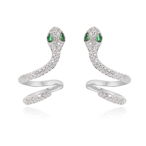 Snake Ear Cuffs Copper Rhinestone Earrings Green Eye Animal Shape Fashion Minimalist Jewelry For Women