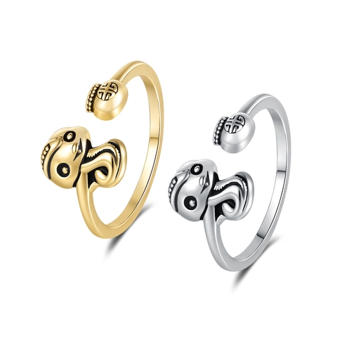 Vintage Snake Adjustable Open Ring Copper Ethnic Lucky Bag Longevity Pattern Zodiac Animal Jewelry For Women Men