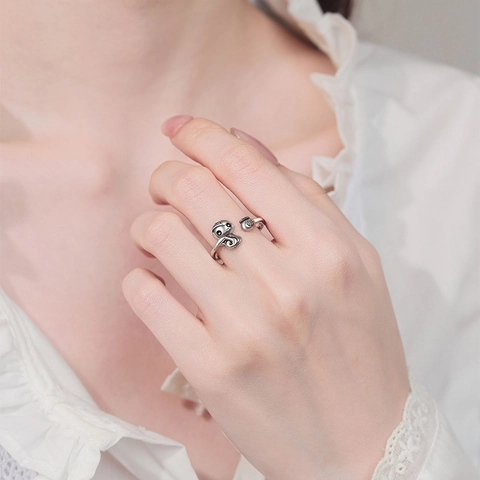 Vintage Snake Adjustable Open Ring Copper Ethnic Lucky Bag Longevity Pattern Zodiac Animal Jewelry For Women Men
