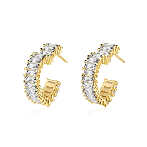 Hol Hart Oorknopjes Koper Baguette Geslepen Zirkonia Micro-Ingelegd Mode Elegant Luxe Sieraden Voor Vrouwen