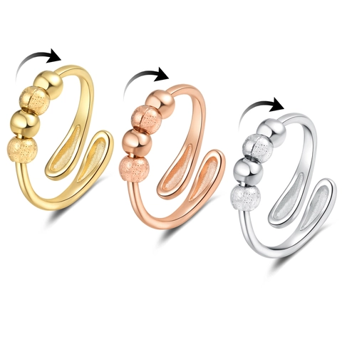 Anello Anti Ansia Girevole Con Perline Rame Placcato Regolabile Aperto Sollievo Dallo Stress Gioielli Minimalisti Unisex