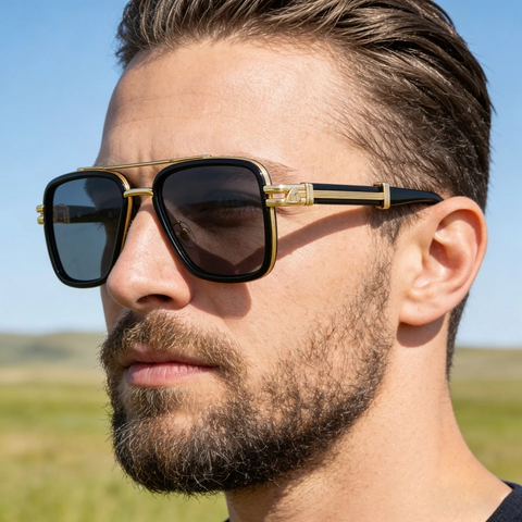 Square Sunglasses For Men Retro Double Bridge Metal Frame UV400 Protection Outdoor Driving Fashion Eyewear Accessory