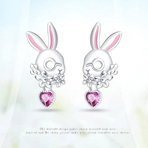 Orecchini A Lobo Coniglio Cuore Per Donne Ragazze Rame Con Zircone E Perno In Argento Smalto Rosa Fiore Gioielli