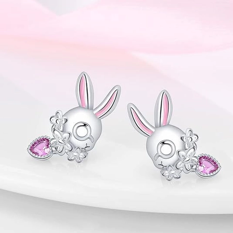 Orecchini A Lobo Coniglio Cuore Per Donne Ragazze Rame Con Zircone E Perno In Argento Smalto Rosa Fiore Gioielli