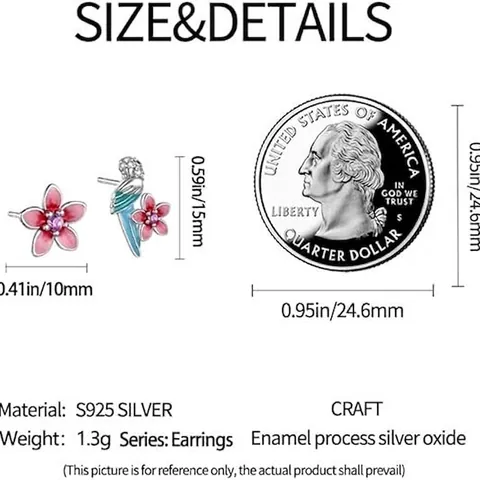 Asymmetrische Papegaai Bloem Oorknopjes Met 925 Sterling Zilveren Oorbelpost Emaille Zirkoon Romantische Sieraden