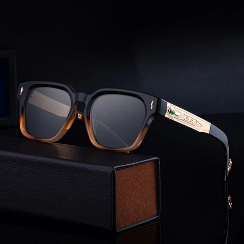 Polarized Sunglasses Men Square Frame Retro Vintage Style UV400 Protection TAC Lens Zinc Alloy Metal Temples