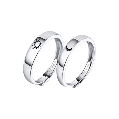 Sun And Moon Couple Rings Copper Adjustable Engraved I Love You Minimalist Romantic Jewelry For Lovers