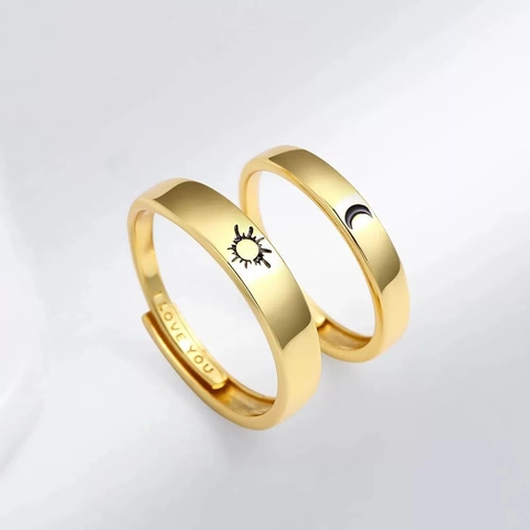Sun And Moon Couple Rings Copper Adjustable Engraved I Love You Minimalist Romantic Jewelry For Lovers