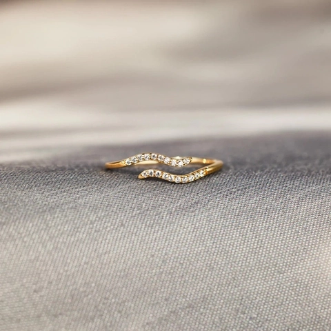 Elegante Welle Offener Ring Kupfer Mit Zirkonia Doppelter Linien Minimalistisch Mode Für Frauen