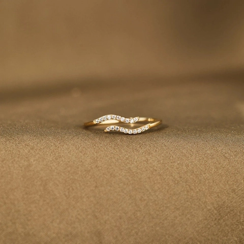 Elegante Welle Offener Ring Kupfer Mit Zirkonia Doppelter Linien Minimalistisch Mode Für Frauen