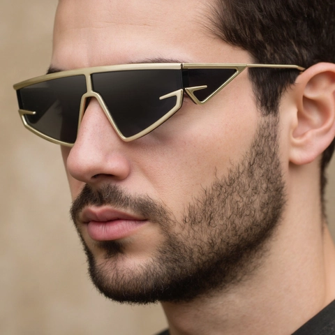 Futuristische Geometrische Zonnebril Metaal Kunststof UV400 Bescherming Buitensport Punk Stijl Voor Heren