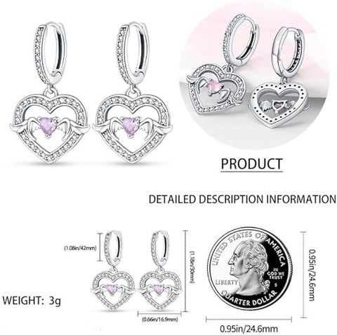 Heart Winged Hoop Earrings Copper Pink Cubic Zirconia Luxury Romantic Small Design Fashion Women Accessory