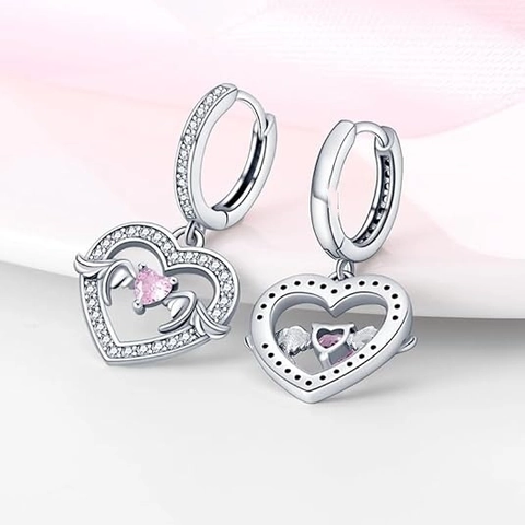 Heart Winged Hoop Earrings Copper Pink Cubic Zirconia Luxury Romantic Small Design Fashion Women Accessory