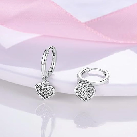 Herzanhänger Creolen Mit 925 Sterling Silber Ohrstecker Kupfer Zirkon Elegant Minimalistisch Für Damen