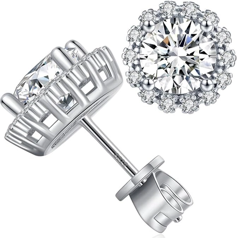Orecchini A Lobo Moissanite Halo Rame Taglio Brillante Zircone Lucente Con Perno In Argento Sterling 925 Eleganti