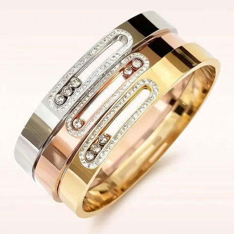 Roestvrijstalen Armband Glijdende Zirconia Stenen Ovale Baan Gepolijst Mode Sieraden Voor Vrouwen Elegant