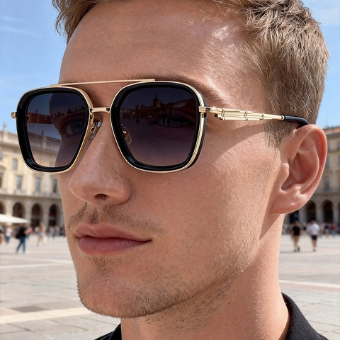 Quadratische Sonnenbrille Metallbrücke Design Retro Punk UV400 Schutz Autofahren Outdoor Mode Brillen Für Herren