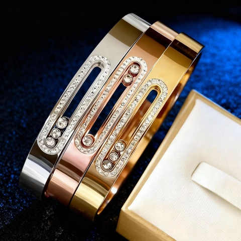 Roestvrijstalen Armband Glijdende Zirconia Stenen Ovale Baan Gepolijst Mode Sieraden Voor Vrouwen Elegant