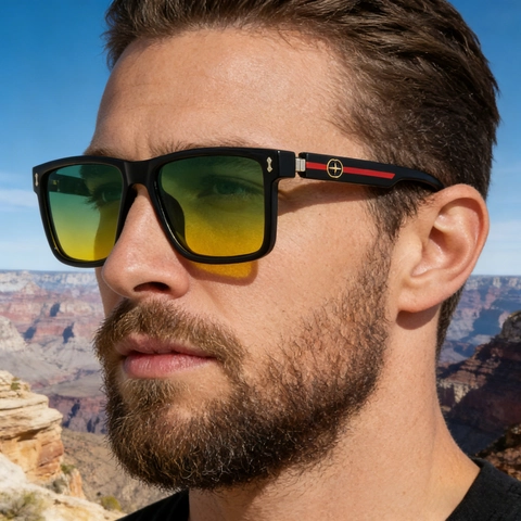 Occhiali da Sole Quadrati Polarizzati da Uomo Moda Occidentale Protezione UV400 Lente TAC Telaio PC Metallo per Guida