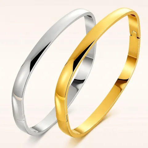 Bracciale Rigido Ovale In Acciaio Inossidabile Minimalista Chiusura A Cerniera Lucidato A Specchio Impermeabile Gioielli Unisex
