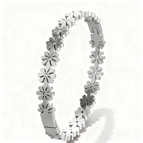 Madeliefje Bloem Armband Roestvrij Staal Strass Inleg Gesp Bangle Niche High End Mode Sieraden Voor Dames
