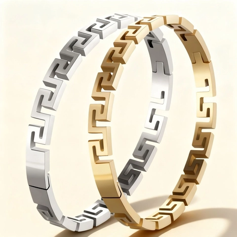 Brazalete De Acero Inoxidable Hueco Patrón Griego Geométrico Oval Bisagra Joyería Moda Minimalista