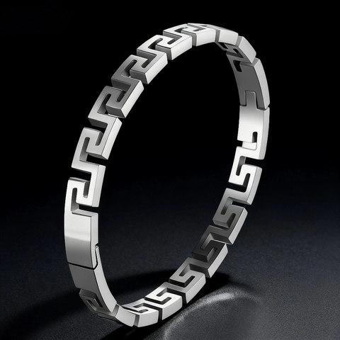 Bracciale Rigido In Acciaio Inossidabile Motivo Meandro Greco Cavo Gioielli Minimalisti Geometrici Per Uomini Donne Lusso Lucidato
