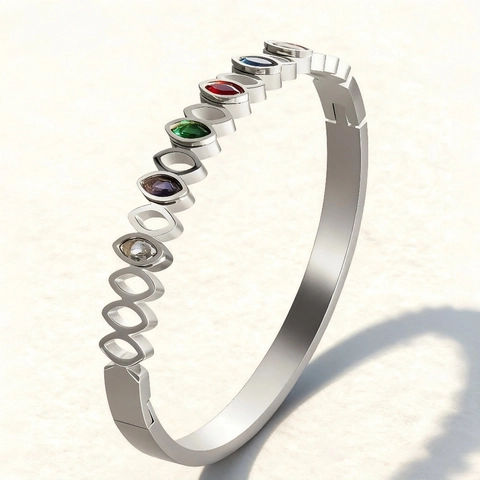Bracciale Rigido Con Gemme Colorate Titanio Acciaio Inossidabile Cavo Geometrico Marquise Gioielli Donne Moda