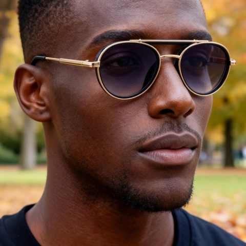 Retro Round Oval Sunglasses For Men Metal PC Frame Dual Bridge UV400 Protection Punk Style Fashion Eyewear