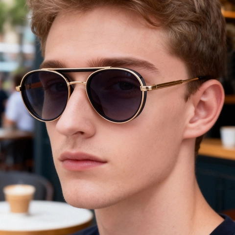 Gafas de Sol para Hombre Vintage Ovaladas Marco de Metal Puente Doble UV400 Estilo Punk Moda para Viajes Conducción