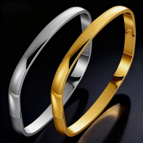 Bracciale Rigido In Acciaio Inossidabile Lucidato Minimalista Per Uomo Donna Chiusura A Cerniera Ovale Gioielli Moderni