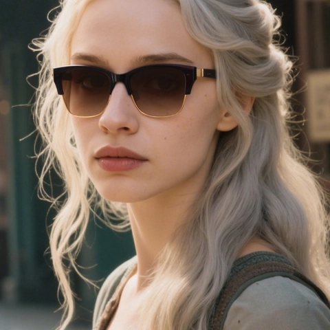 Men Retro Square Cat Eye Sunglasses Fashion UV400 Protection Gradient PC Lens Metal And Wood Grain Texture Legs