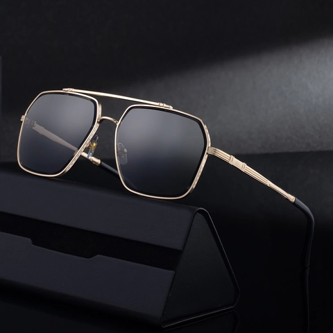 Square Aviator Sunglasses Metal Frame Double Bridge Retro Fashion UV400 Protection For Men Outdoor