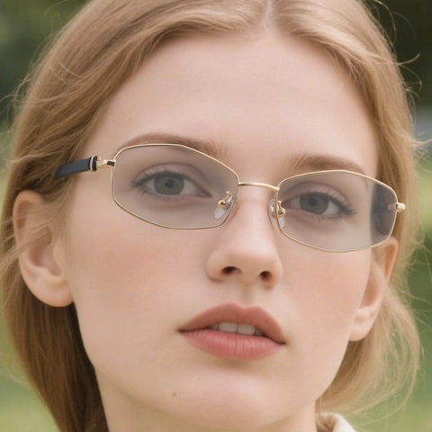 Polygon Selbsttönende Sonnenbrille Damen Metallrahmen Geometrische Mode Brille UV400 Schutz Leicht Trendig