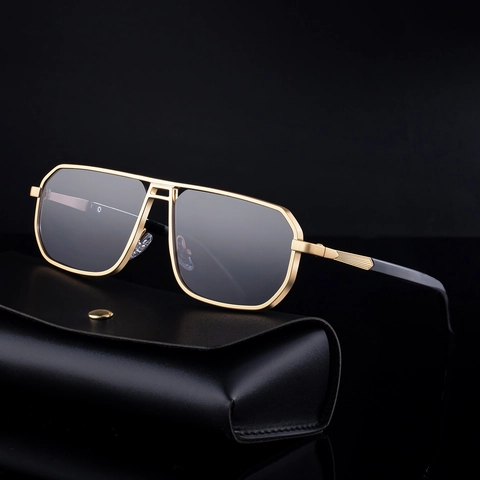 Men Square Frame Metal Sunglasses Retro UV400 Protection Fashion Double Bridge Outdoor Driving Eyewear