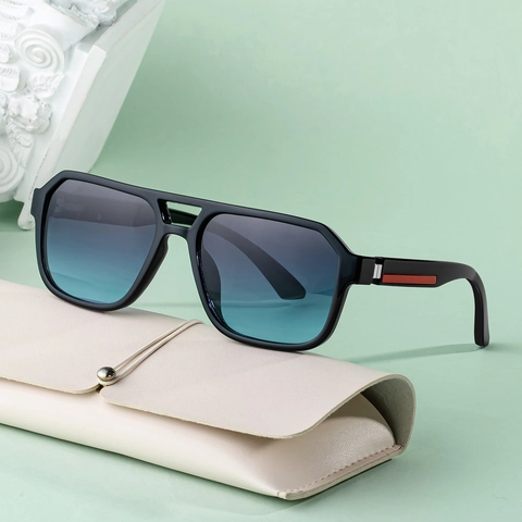 Occhiali Da Sole Polarizzati Quadrati Da Uomo Doppio Ponte Montura PC Protezione UV400 Guida Aperto Moda Con Striscia Rossa
