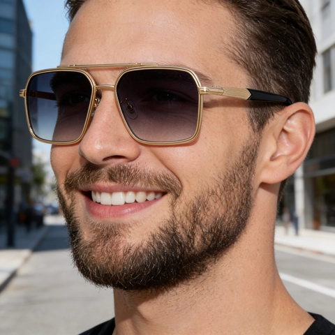 Men's Fashion Square Sunglasses Double Beam Metal Frame UV400 Gradient Lens Outdoor Driving Commuter Eyewear Sun Glasses