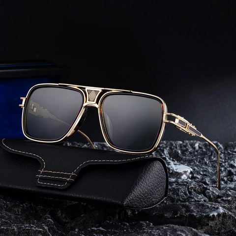 Retro Square Polarized Sunglasses For Men Metal Mechanical Hollow Frame UV400 Protection Luxury Rectangle Eyewear