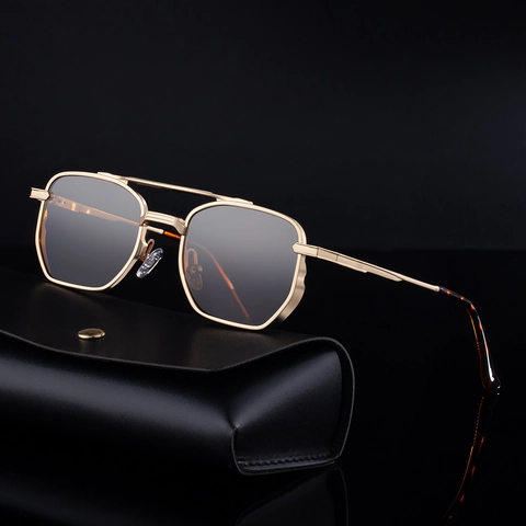 Lunettes De Soleil Carrées Homme Rétro Métal Double Pont Monture Géométrique Protection UV400 Mode Pilote Pour Conduire