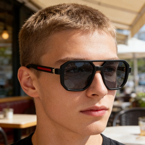 Men Polarized Sunglasses Double Bridge Square Geometric PC Frame TAC Lens UV400 Outdoor Driving Fashion