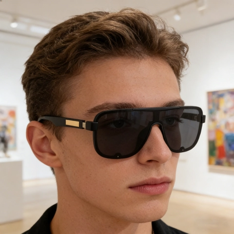 Fashion Square Oversized Shield Polarized Sunglasses For Men UV400 Protection Metal Decoration Driving Outdoor Glasses