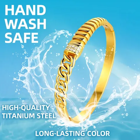 Bracciale Rigido In Acciaio Inossidabile Per Donna Placcato Oro 18K Catena Cubana Con Pavé Di Strass Gioielli Di Moda