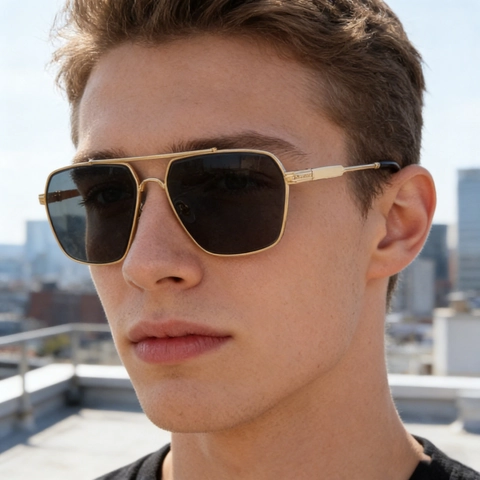 Vintage Square Aviator Sunglasses For Men With Metal Temples Double Bridge UV400 Protection Fashion Outdoor Shades
