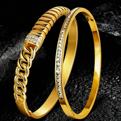Bracciale Rigido In Acciaio Inossidabile Da Donna Trama Catena Cubana Fila Zirconi Quadrati Non Sbiadisce Gioielli Eleganti