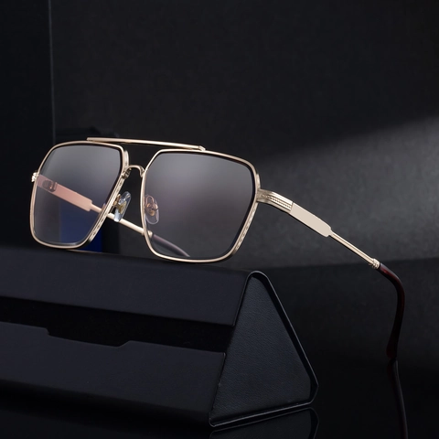 Vintage Square Aviator Sunglasses For Men With Metal Temples Double Bridge UV400 Protection Fashion Outdoor Shades