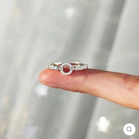 Damen Kupferring Runder Kreis Mikro Pave Zirkon Verstellbares Offenes Geflochtenes Texturband Eleganter Schmuck Silberfarbe