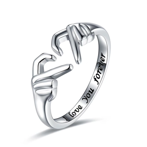Heart Hands Gesture Open Adjustable Copper Ring I Love You Forever Inscription Romantic Jewelry Gift For Couple Lover