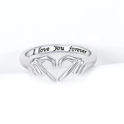 Heart Hands Gesture Open Adjustable Copper Ring I Love You Forever Inscription Romantic Jewelry Gift For Couple Lover