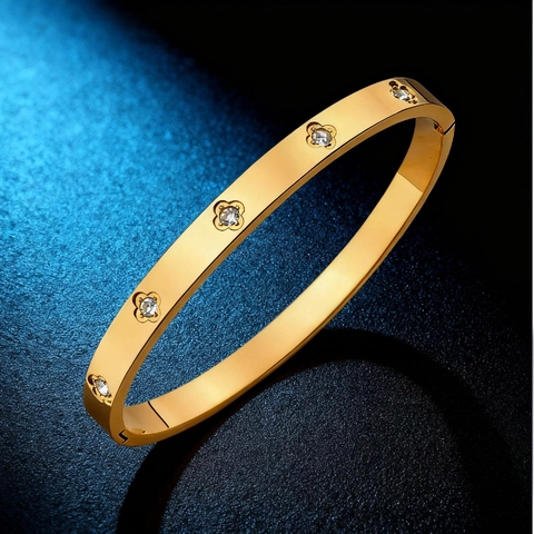 Brazalete Abierto de Acero Inoxidable con Diamantes de Imitación para Mujer Patrón Floral Estilo Números Romanos Joyería Regalo