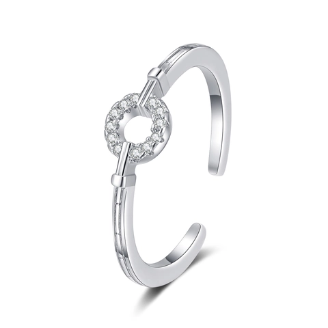 Damen Kupferring Runder Kreis Mikro Pave Zirkon Verstellbares Offenes Geflochtenes Texturband Eleganter Schmuck Silberfarbe